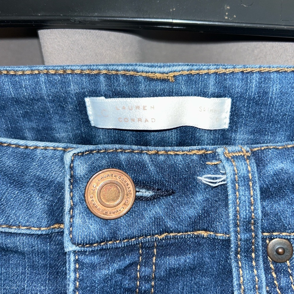 LC Lauren Conrad Distressed Skinny Jeans | Cuffed Raw Hem Stretch Denim